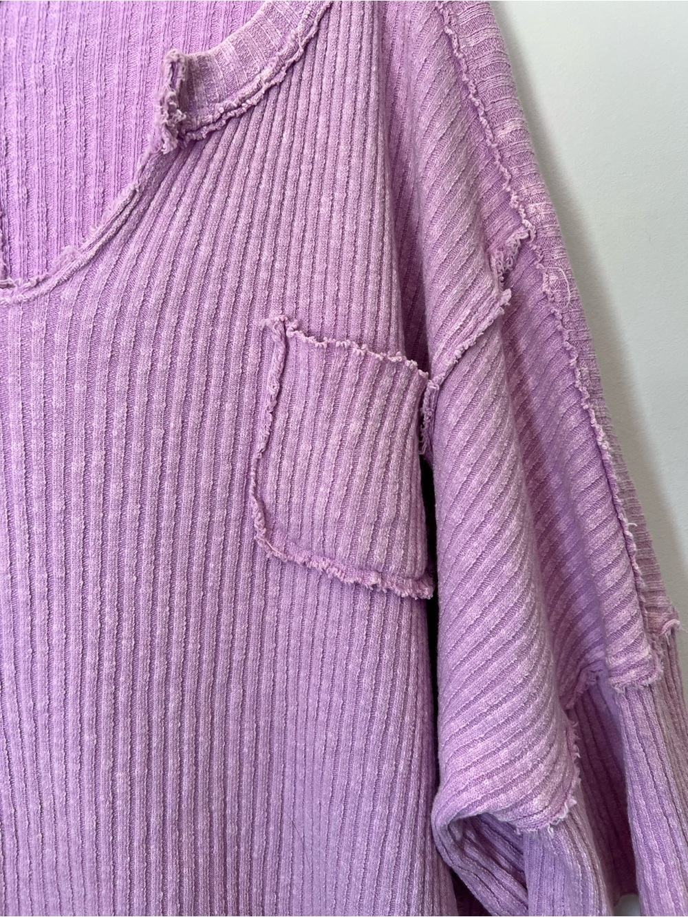 EASEL Ribbed V-Neck Oversized Short Sleeve Top Sunday Comfort Purple Pink - Picture 6 of 12